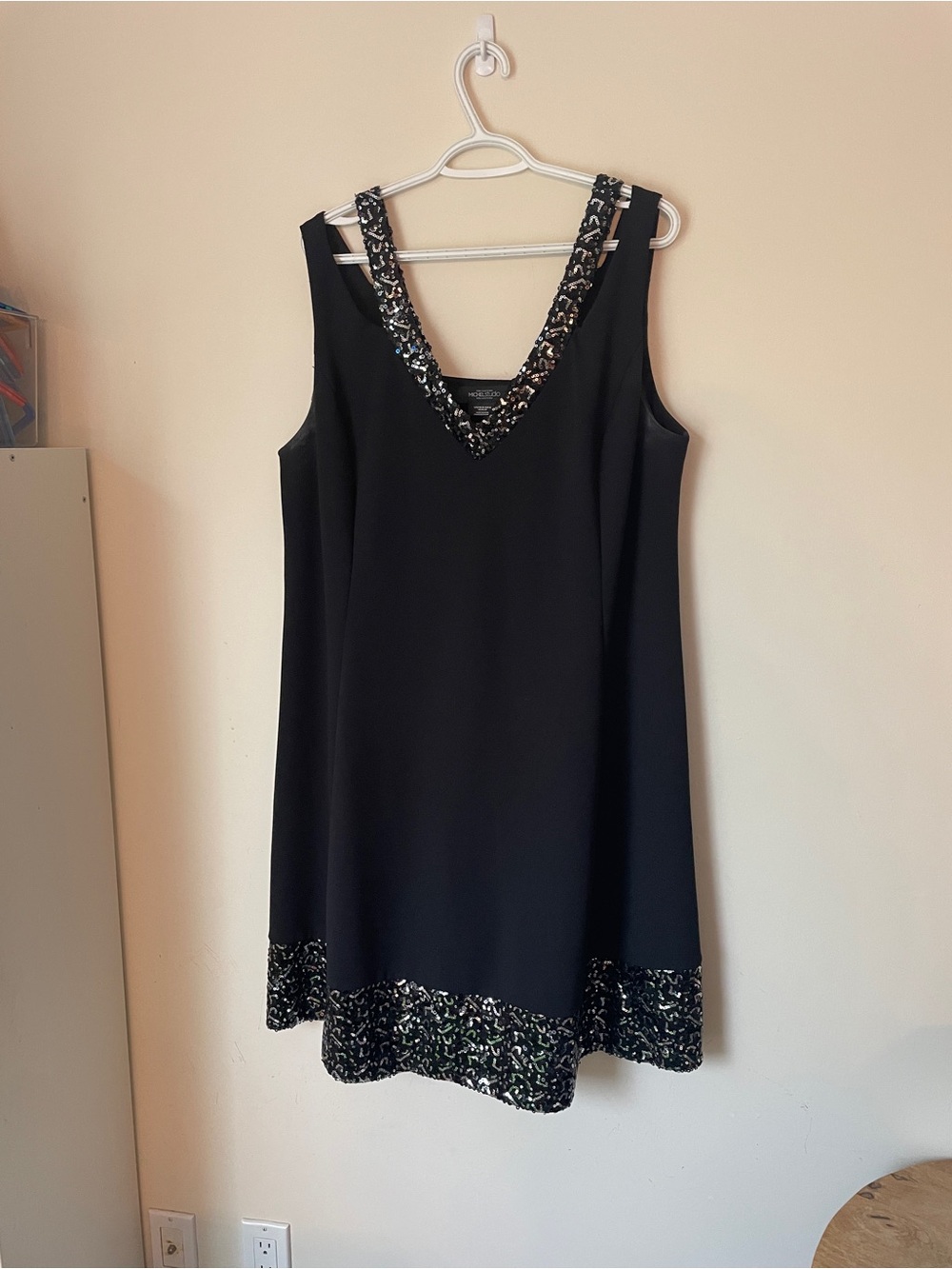 Michel Studio 20 Black Sleeveless V-Neck Mini Dress with Sequin Trim